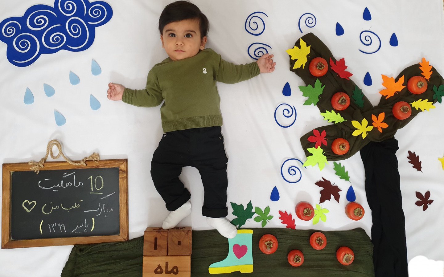 تم و تزیینات نمدی طرح گل و برگ رادین و آیلین اسکندرزاده