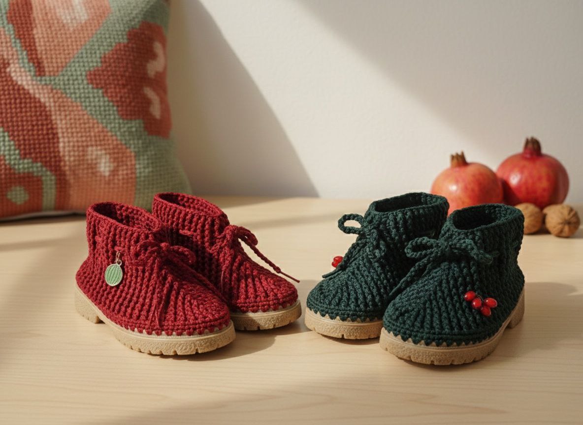 کفش بافتنی بچه‌گانه دست‌ساز | کفش قلاب‌بافی کودک با زیره سبک