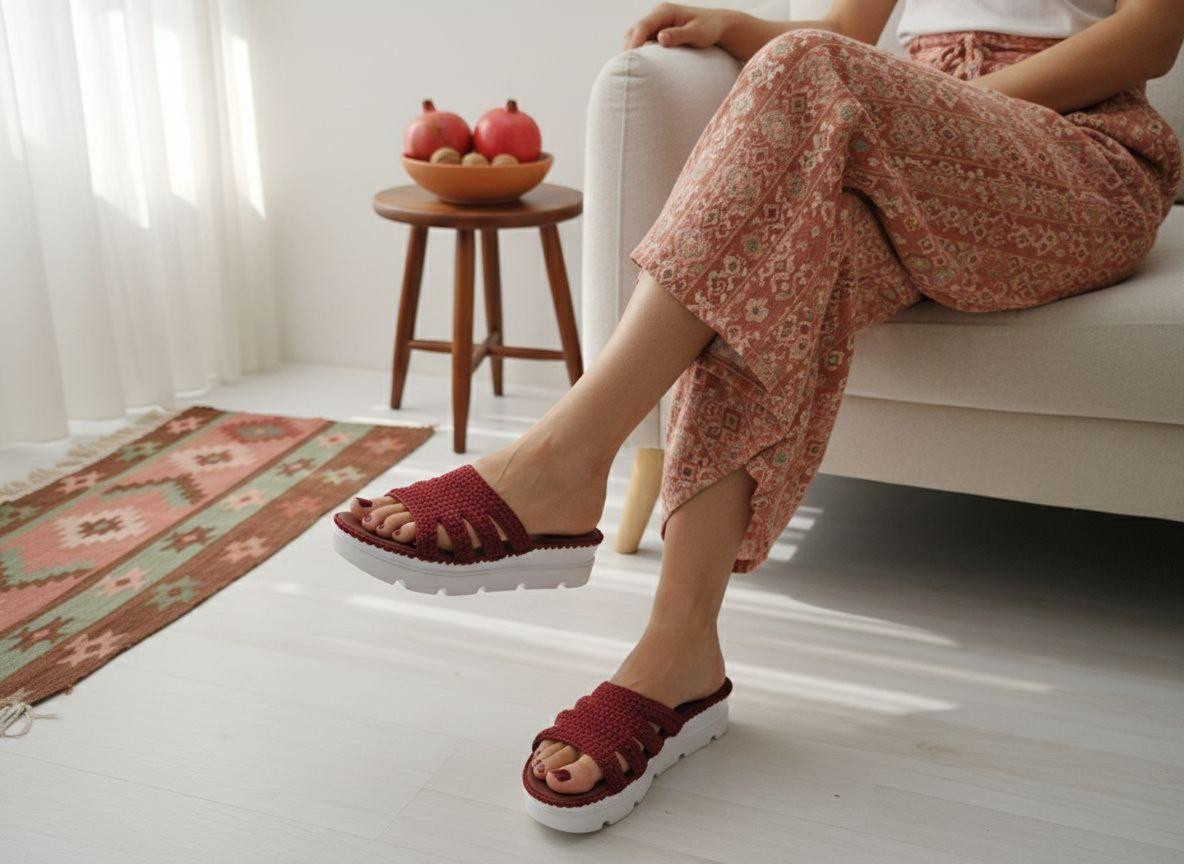 صندل بافتنی دست‌ساز زنانه